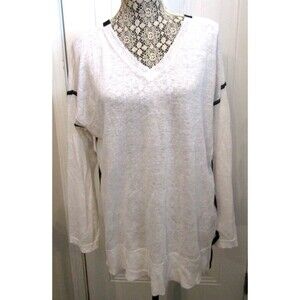 NWT Jack & Jo Sweater 100% Linen White Pullover Black Stripe Luxury Brand Sz XL